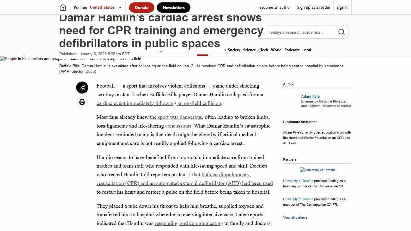 Damar Hamlin’s cardiac arrest shows need for CPR training and emergency defibrillators in public spaces