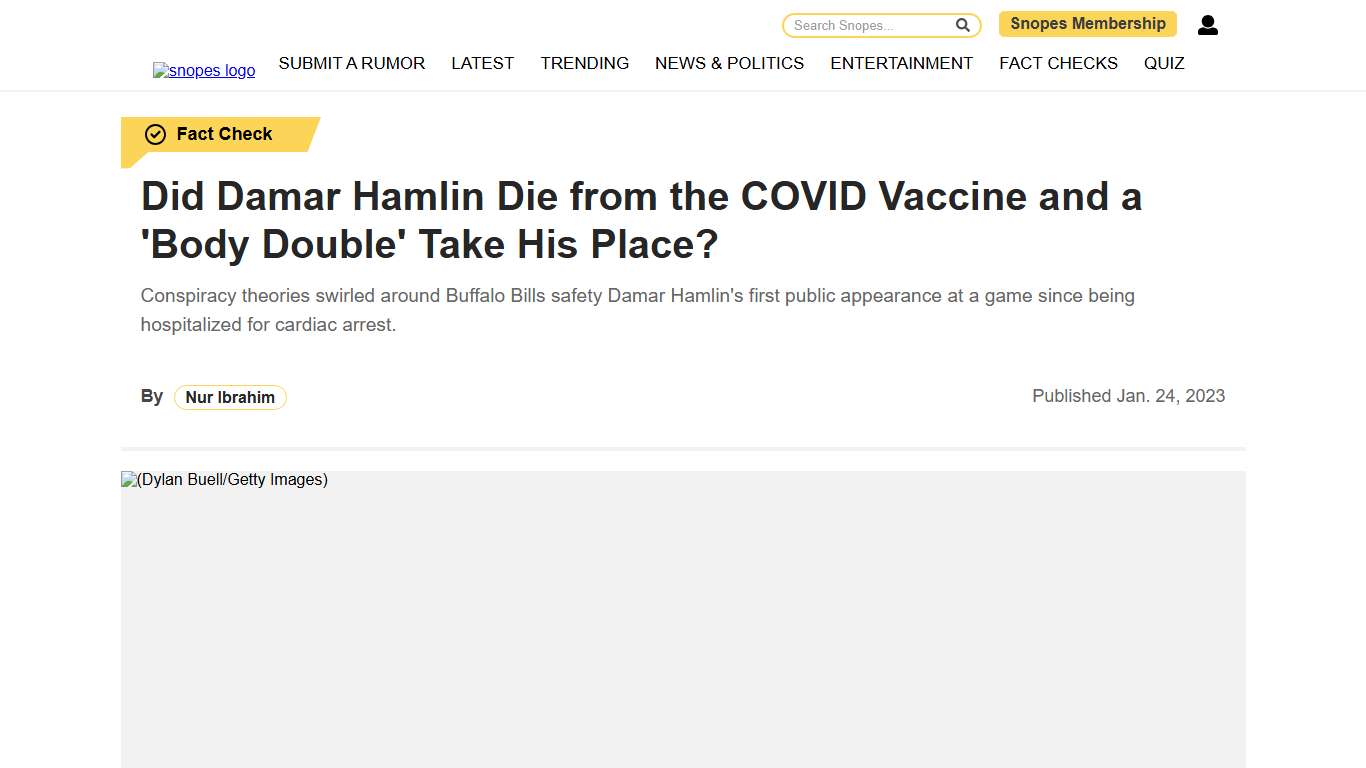 Did Damar Hamlin Die from the COVID Vaccine and a 'Body Double' Take His Place? Snopes.com